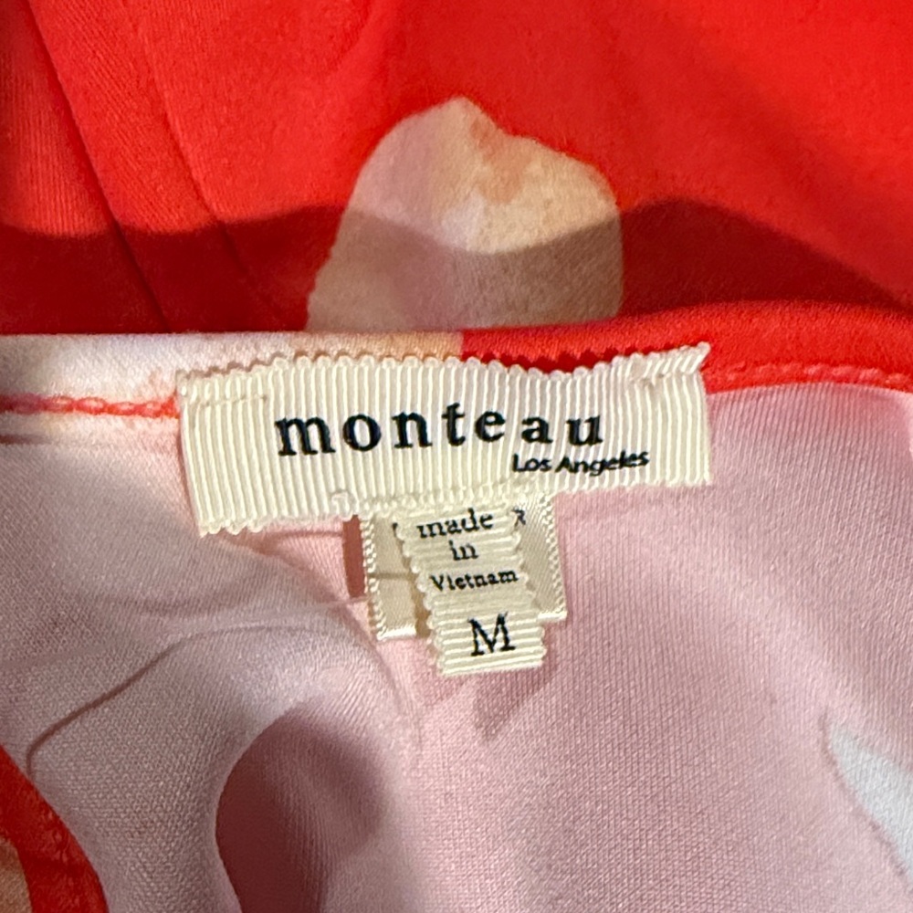 Monteau Red Halter Mini Dress with Cream Floral Print - Picture 3 of 4